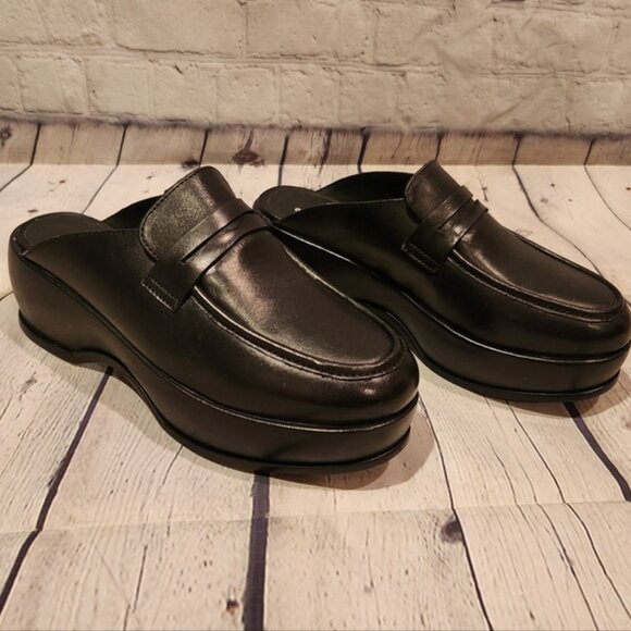 FREE PEOPLE Winston leather platform penny loafers black open back size 8 - Picture 2 of 8